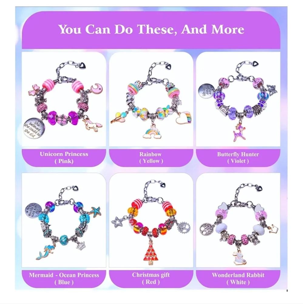 Colorful Charm Jewelry Set Fantasy Charm Bracelet Making Kit for Girls, 300+pcs